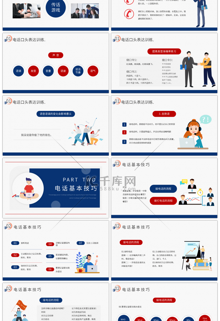 蓝色简约商务培训口才训练与电话技巧PPT模板