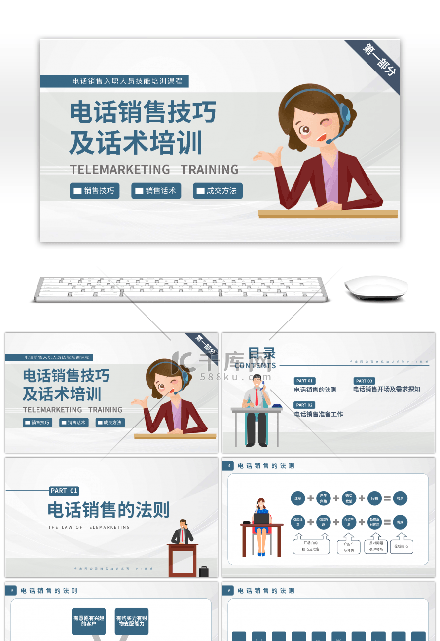 电话销售技巧及话术培训第一部分PPT模板