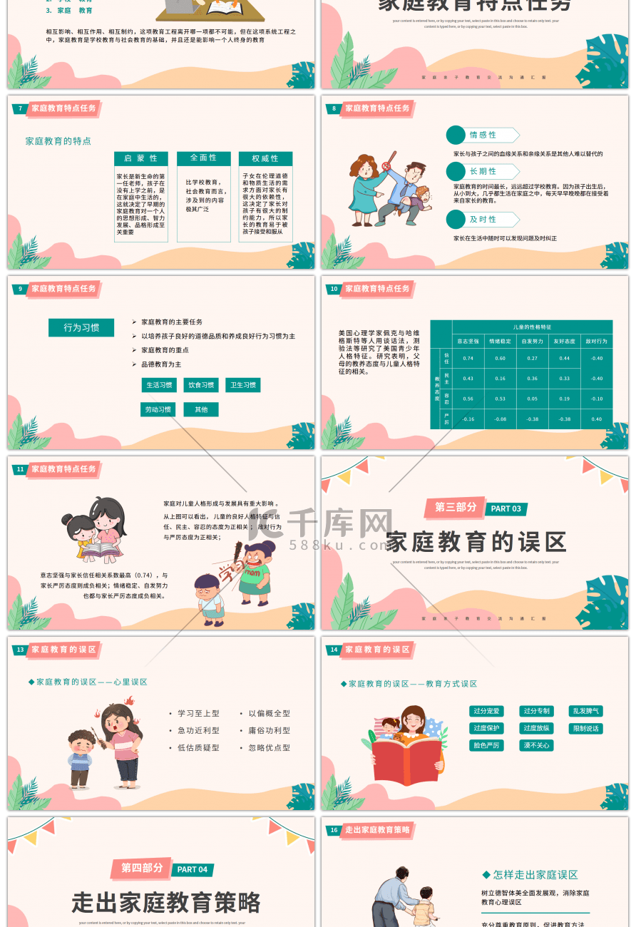 卡通风走出教庭教育的误区培训PPT模板