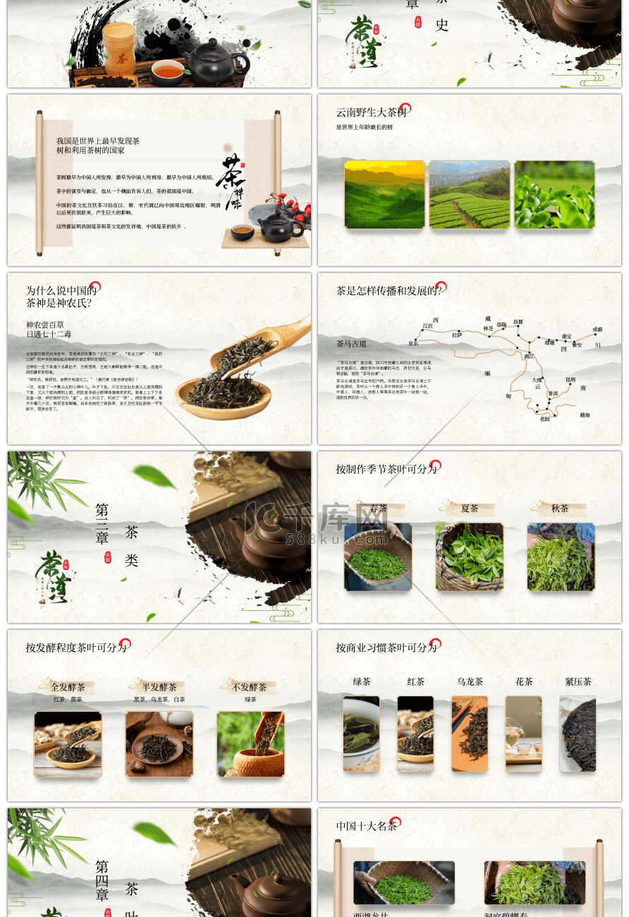 简约中国风茶道茶艺礼仪培训PPT模板