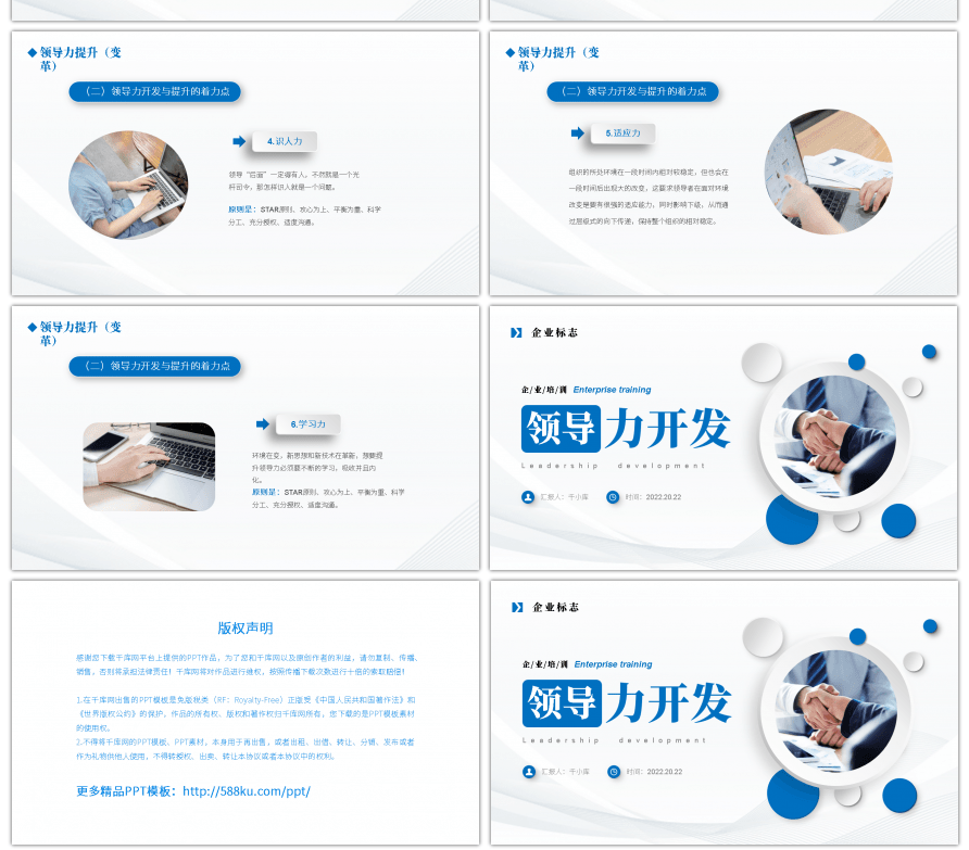 蓝色微粒体企业培训之领导力开发PPT模板