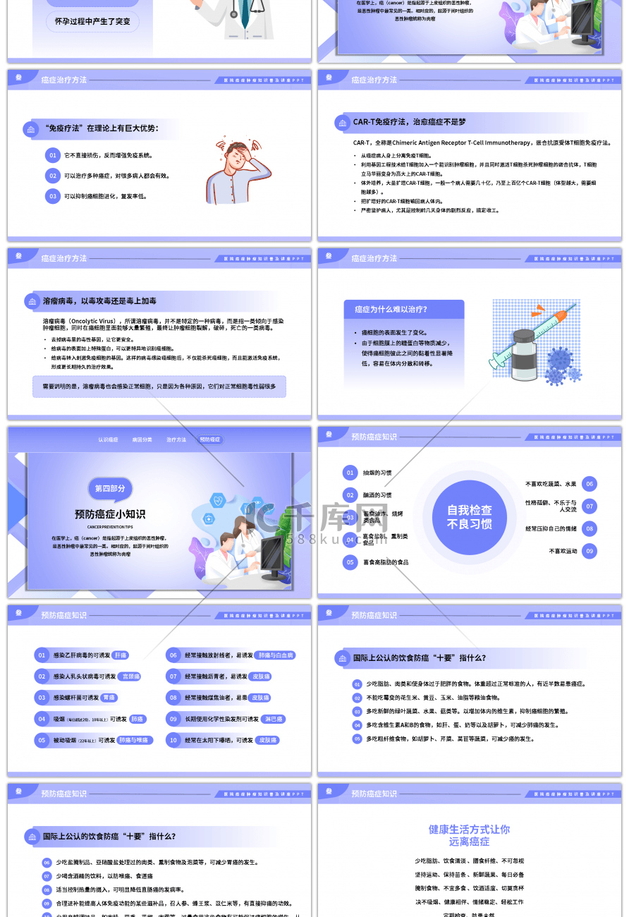 紫色医生癌症肿瘤知识讲座PPT模板