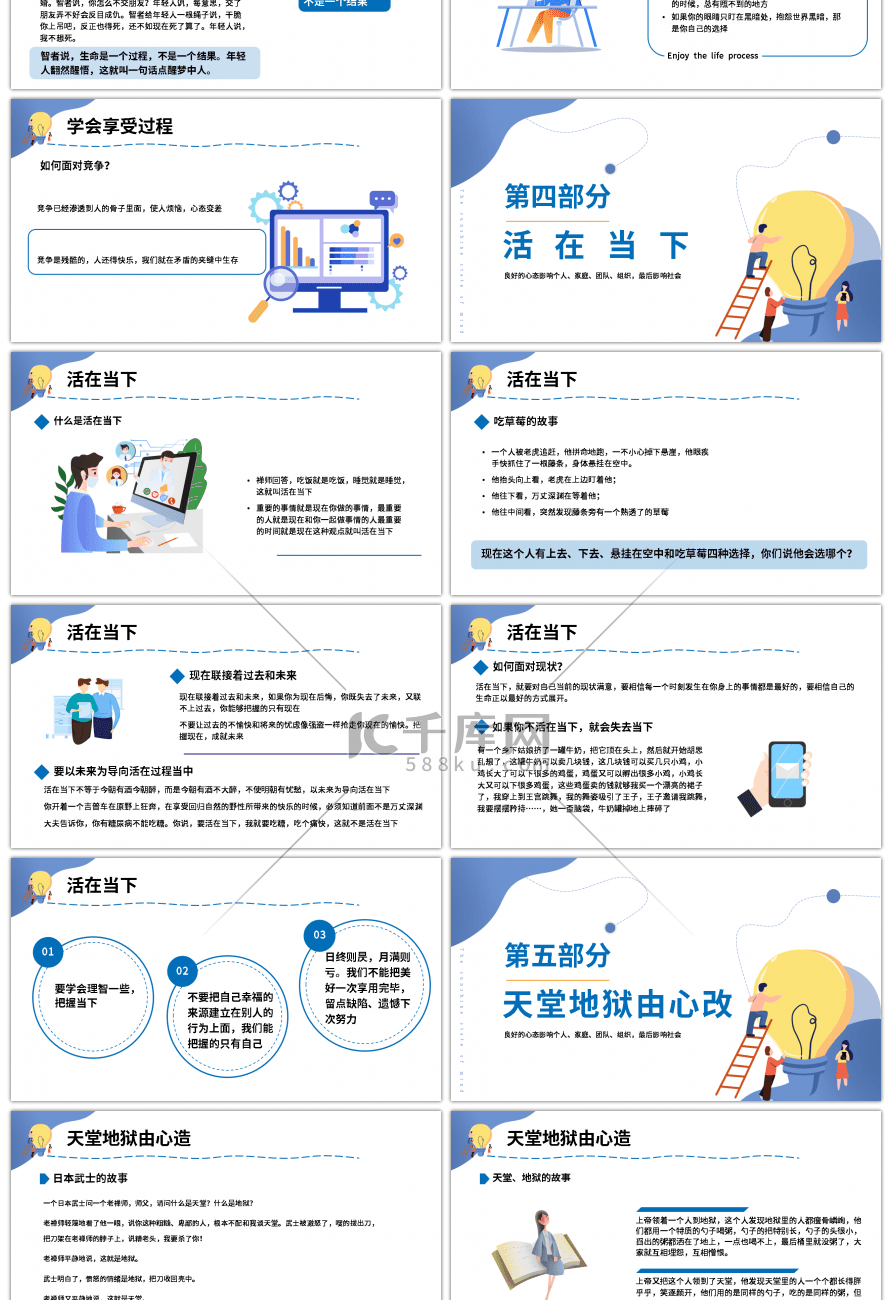 蓝色创意企业塑造阳光心态PPT模板