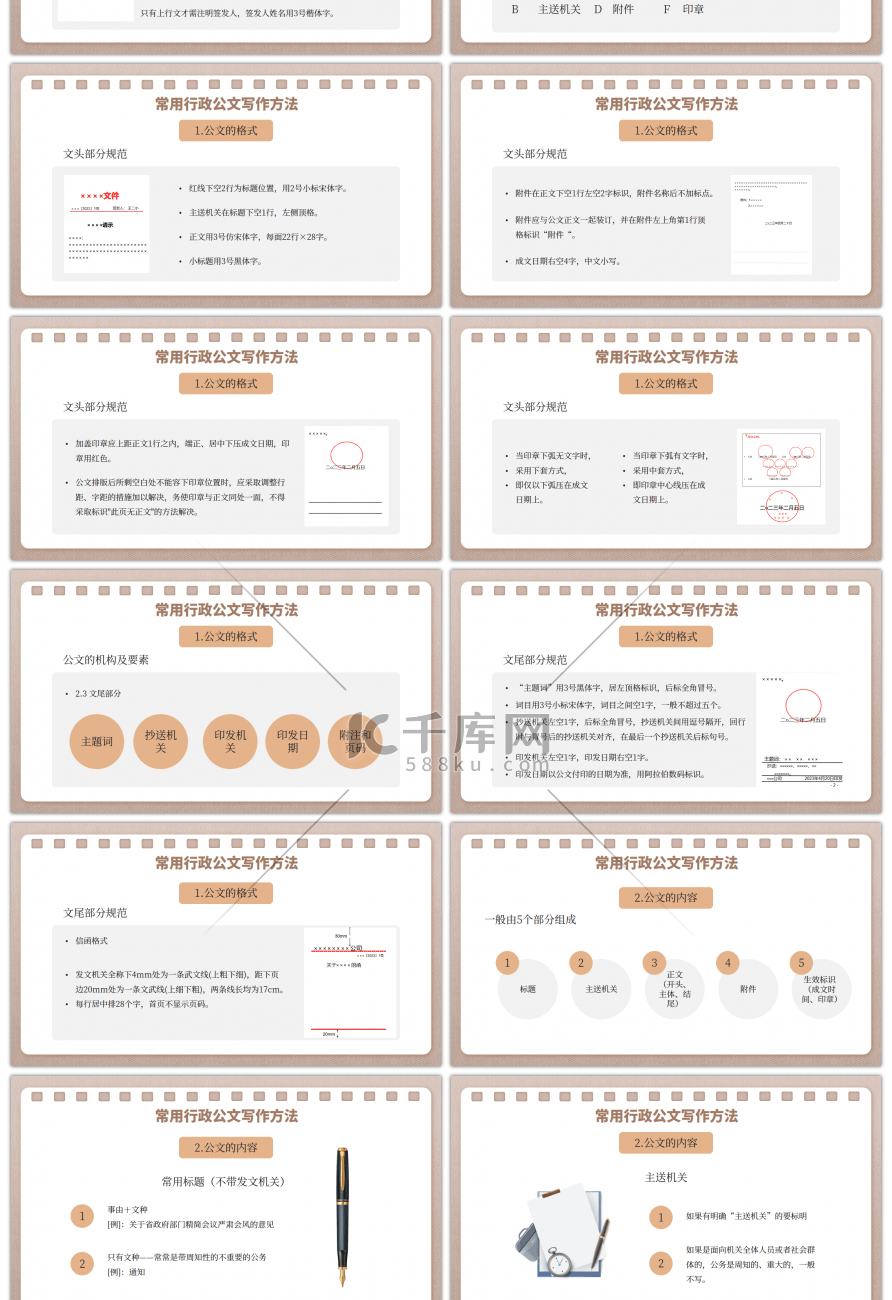 褐色公文写作规范培训PPT模板