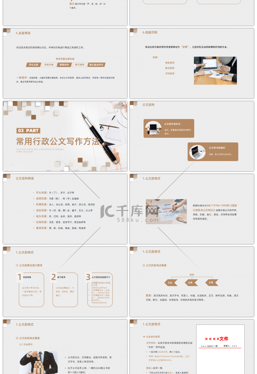 棕色简约商务公文写作培训PPT模板