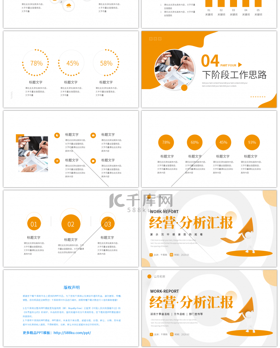 橙色商务3D小人经营分析汇报PPT模板