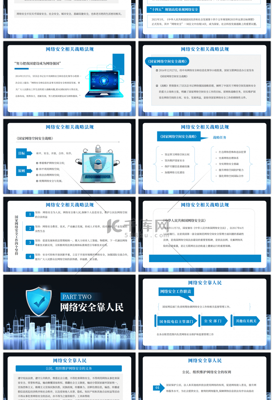 蓝色大气网络安全共享文明PPT模板