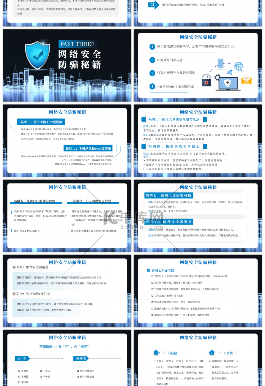 蓝色大气网络安全共享文明PPT模板