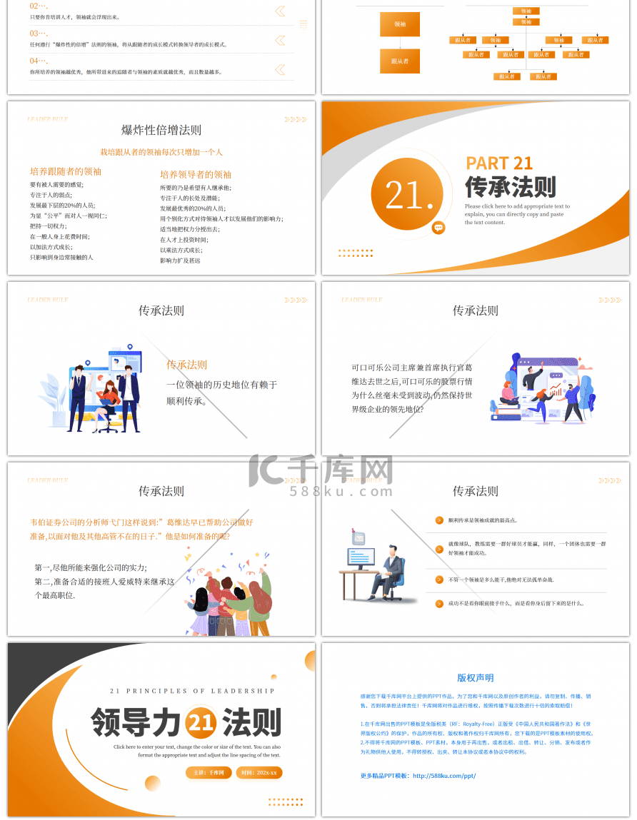 橙色员工培训领导力21法则PPT模板