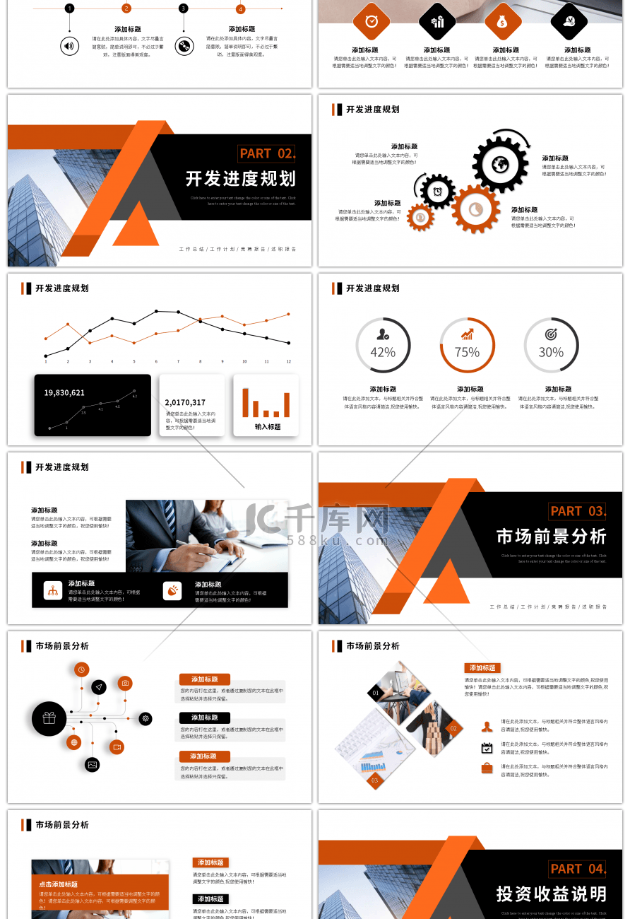 橙色黑色商务风大气汇报商业计划ppt模板