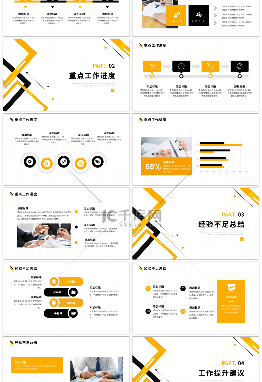 黄色黑色简约风商务工作汇报ppt模板