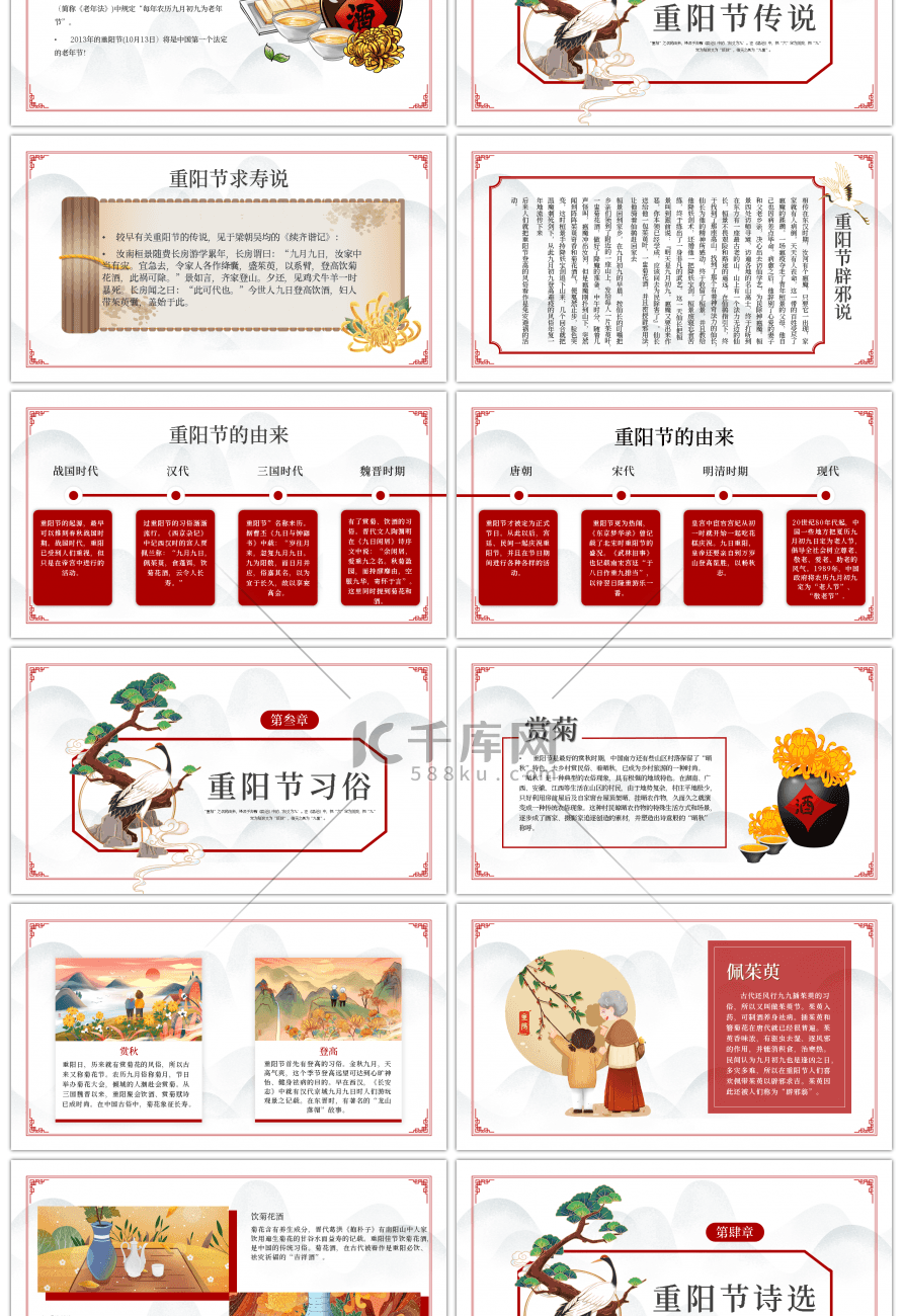 重阳节节日介绍红色国潮风PPT模板