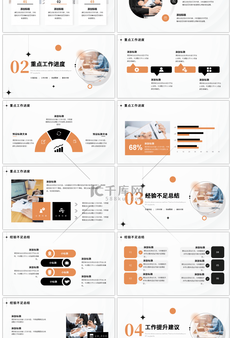 橙色黑色商务简约工作汇报ppt模板