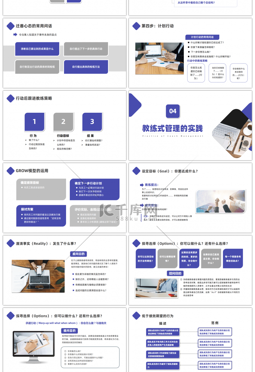 紫色简约商务教练式管理PPT模板