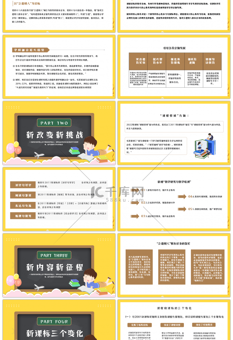 黄色卡通小学语文新课标解析PPT模板