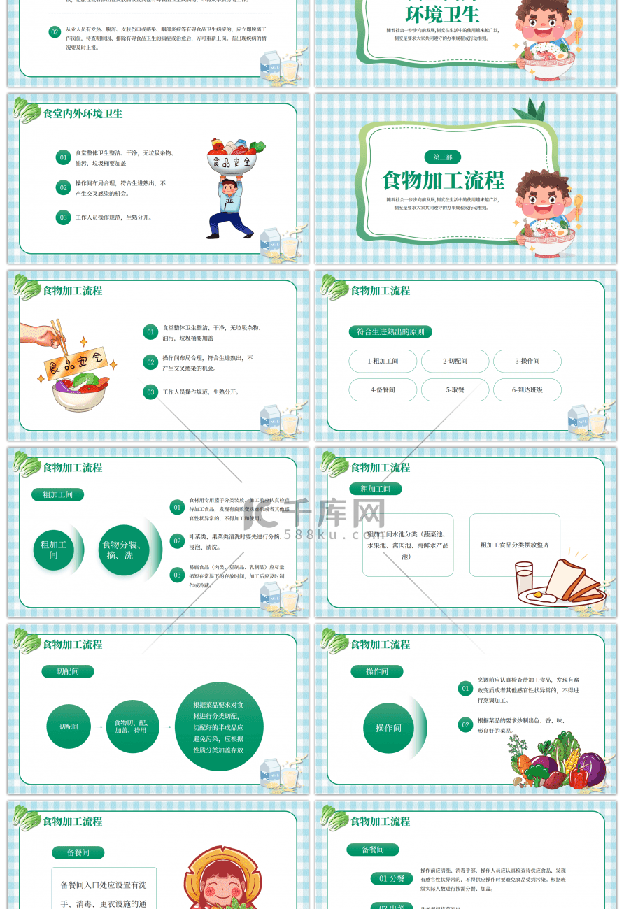 绿色卡通幼儿园食品安全教育培训PPT模板