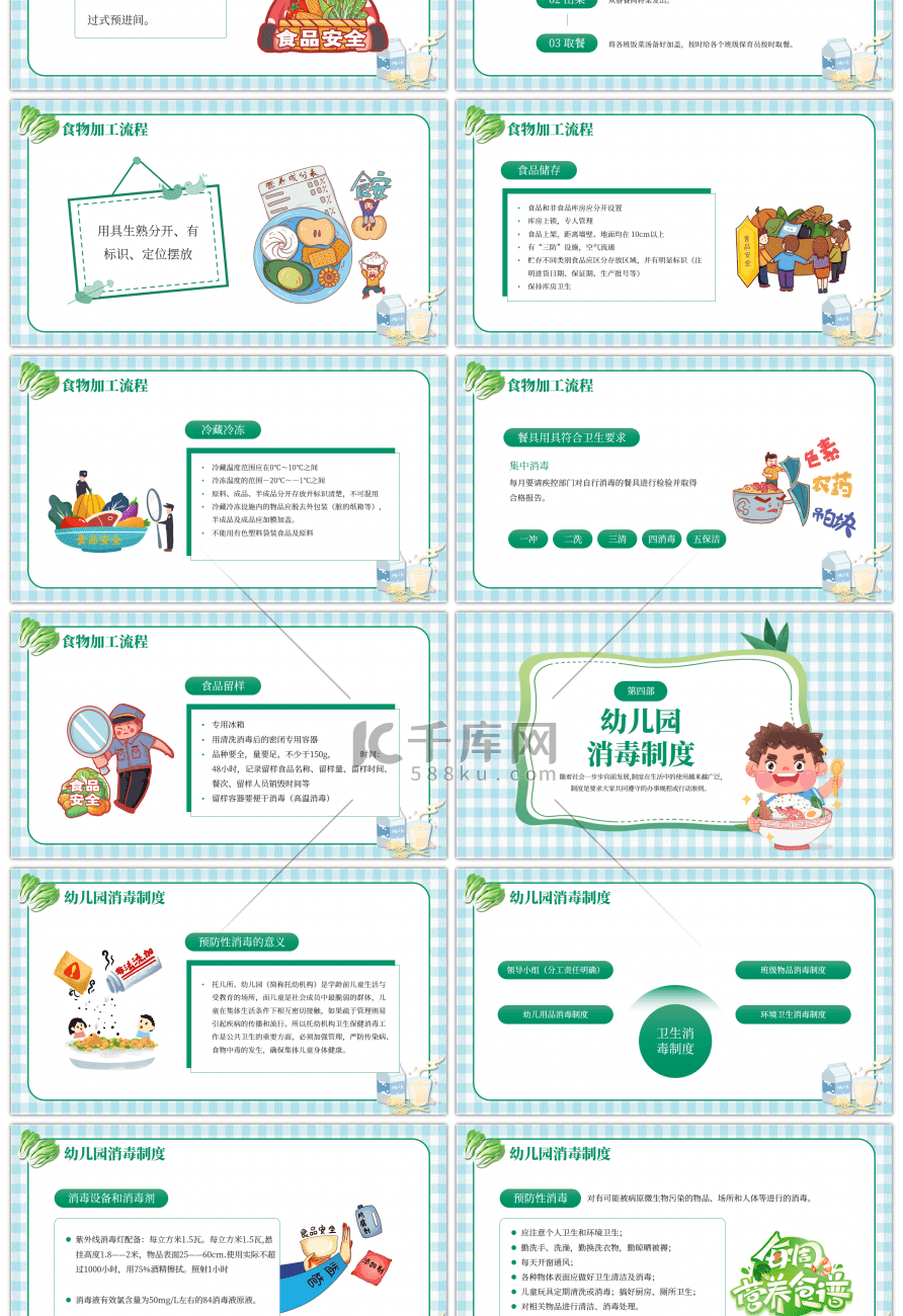 绿色卡通幼儿园食品安全教育培训PPT模板