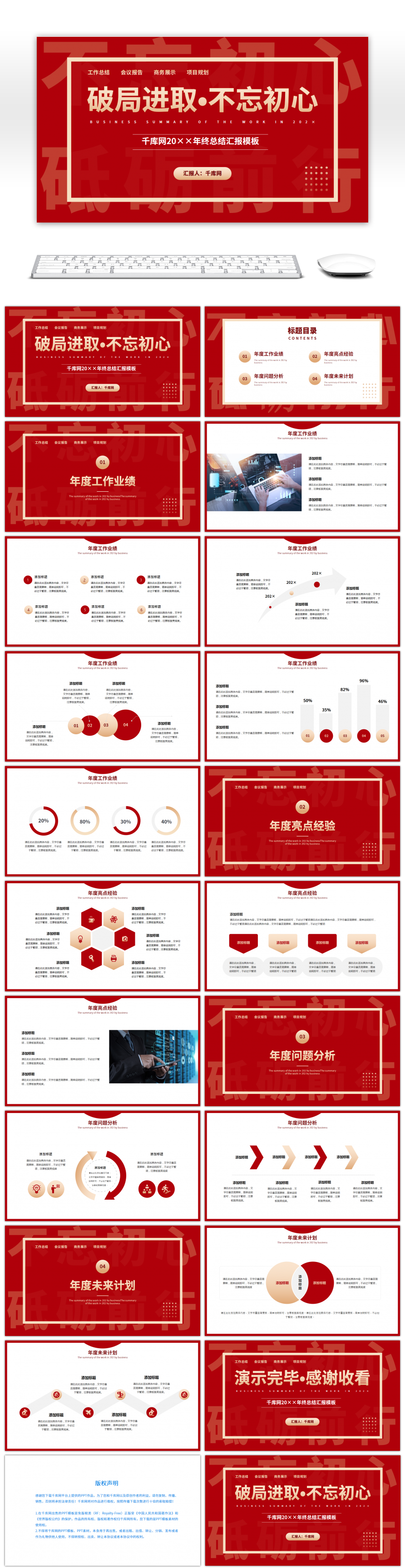 红色简约风年终总结汇报PPT模