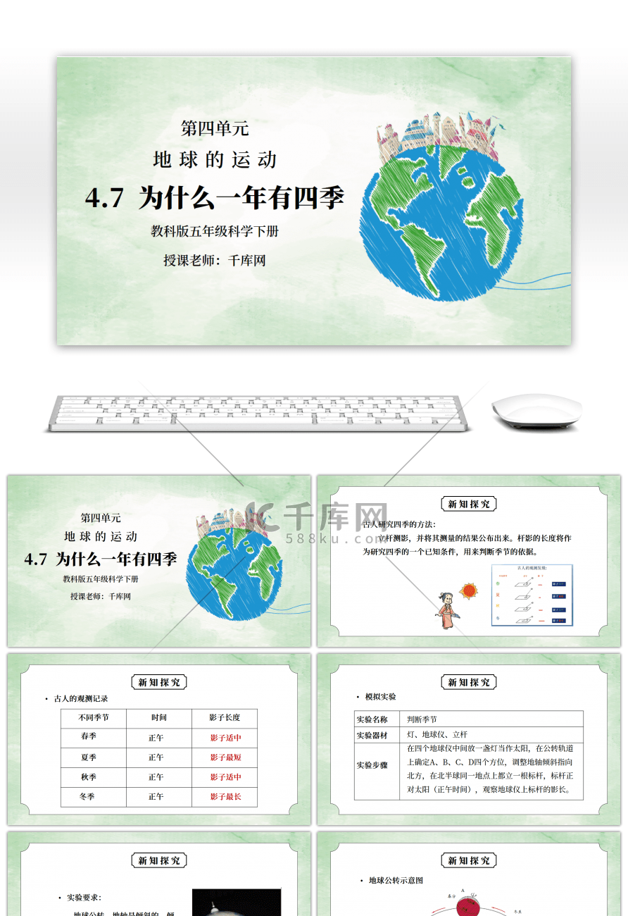 教科版五年级科学下册第四单元《地球的运动-为什么一年有四季》PPT课件