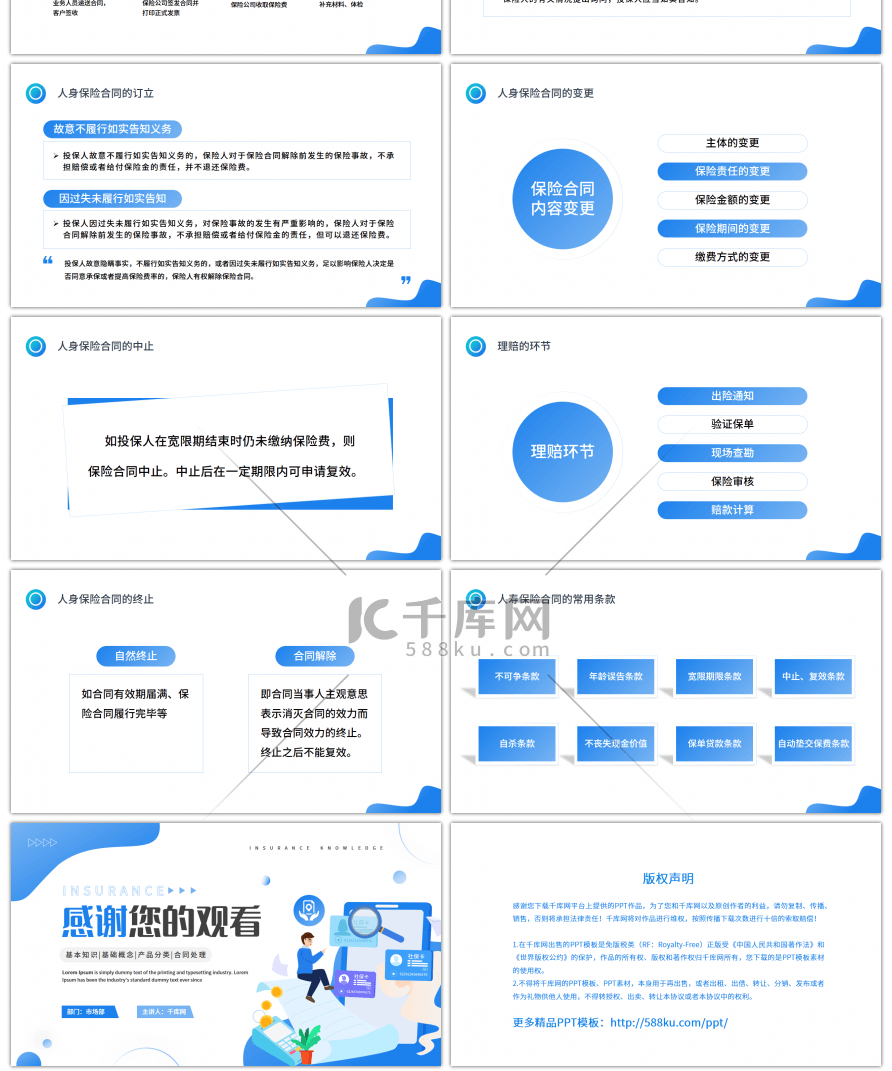 蓝色2.5D保险基础知识PPT模板