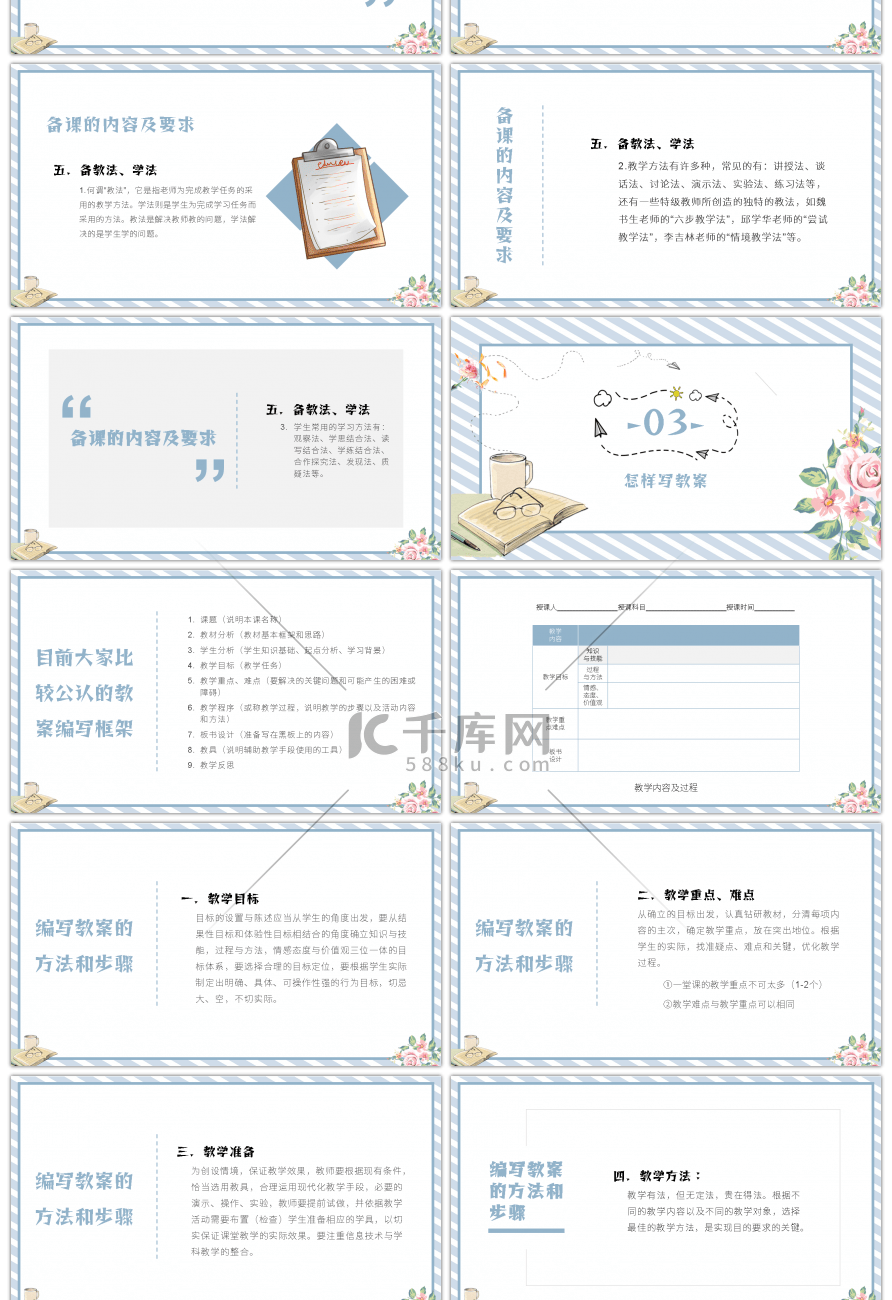 蓝色清新文艺手绘新教师如何备课PPT模板