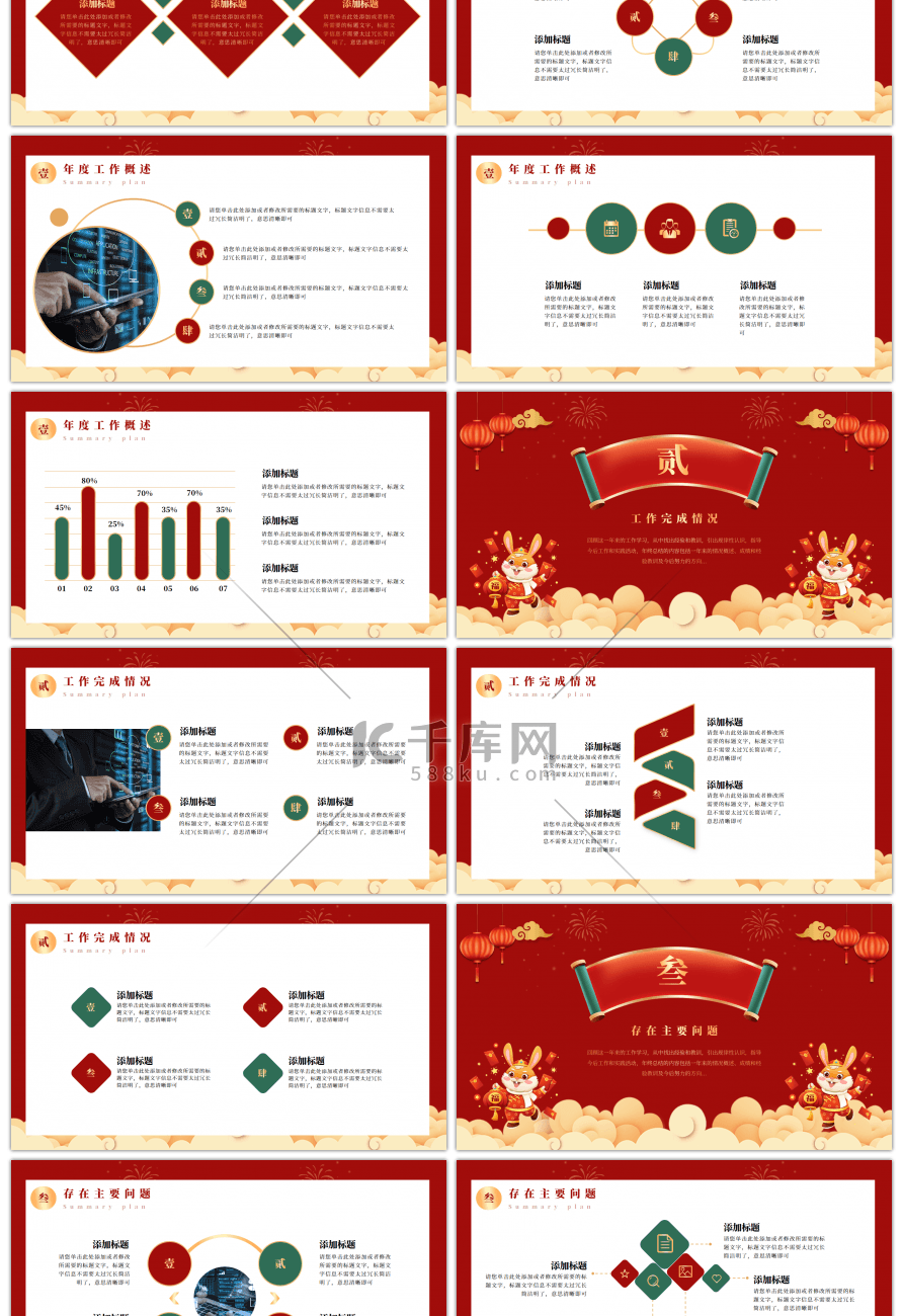 红色国潮风兔年总结兔年计划PPT模板
