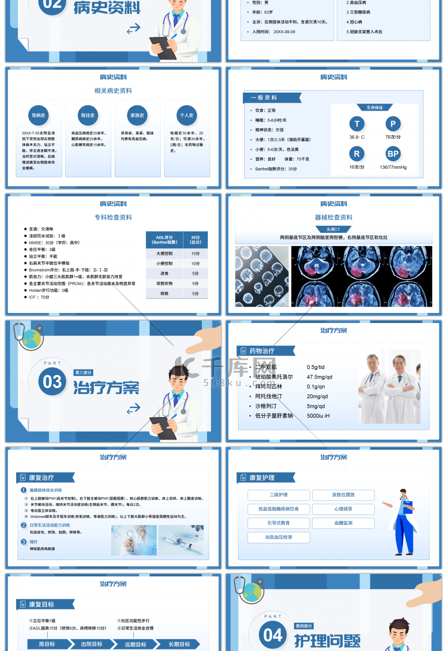 蓝色简约个案护理之脑梗死知识培训PPT模板