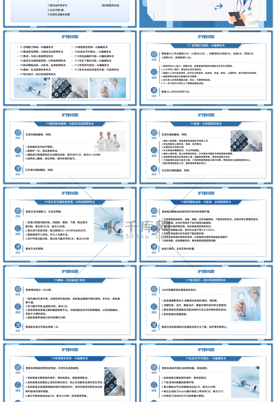 蓝色简约个案护理之脑梗死知识培训PPT模板