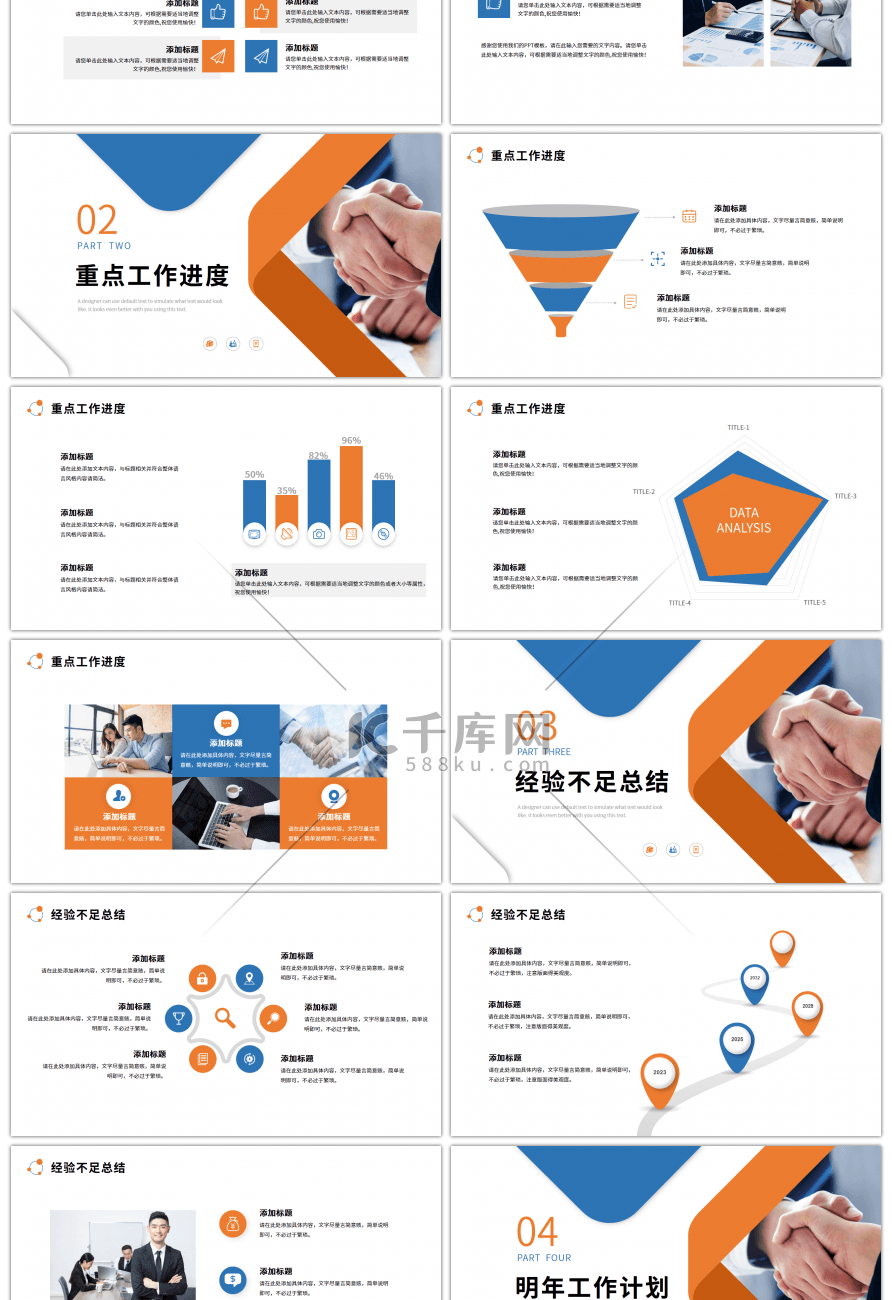 橙色蓝色商务年终总结汇报ppt模板