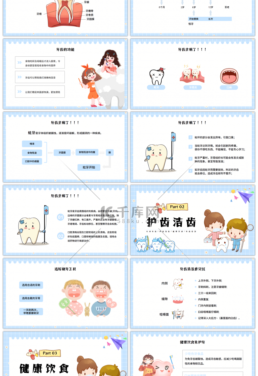 可爱卡通儿童口腔宣教教育课件PPT模板