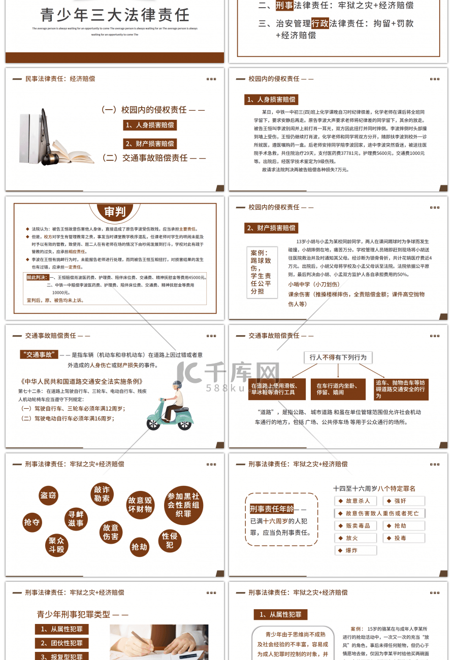 棕色简约风青少年普法宣传教育PPT模板