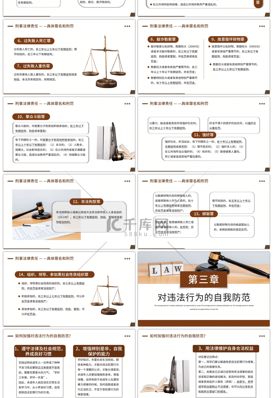 棕色简约风青少年普法宣传教育PPT模板