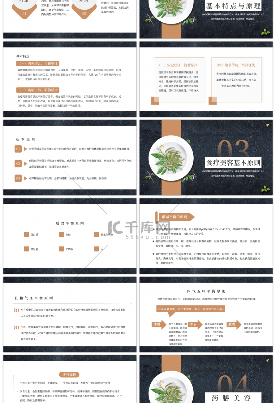 黑色养生食疗美容与营养搭配PPT模板