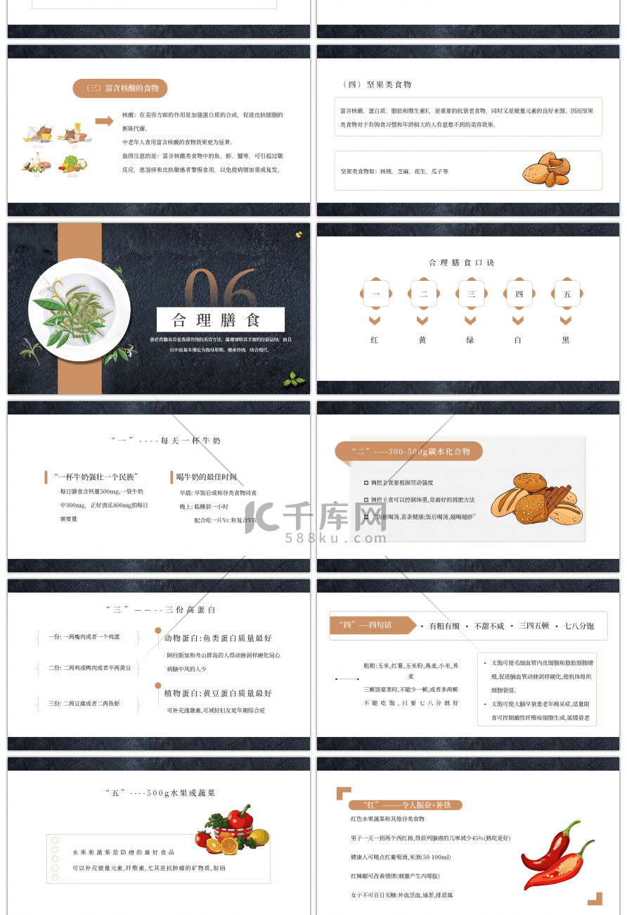 黑色养生食疗美容与营养搭配PPT模板