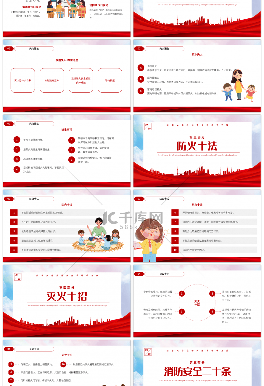 红色卡通风消防安全宣传日PPT模板