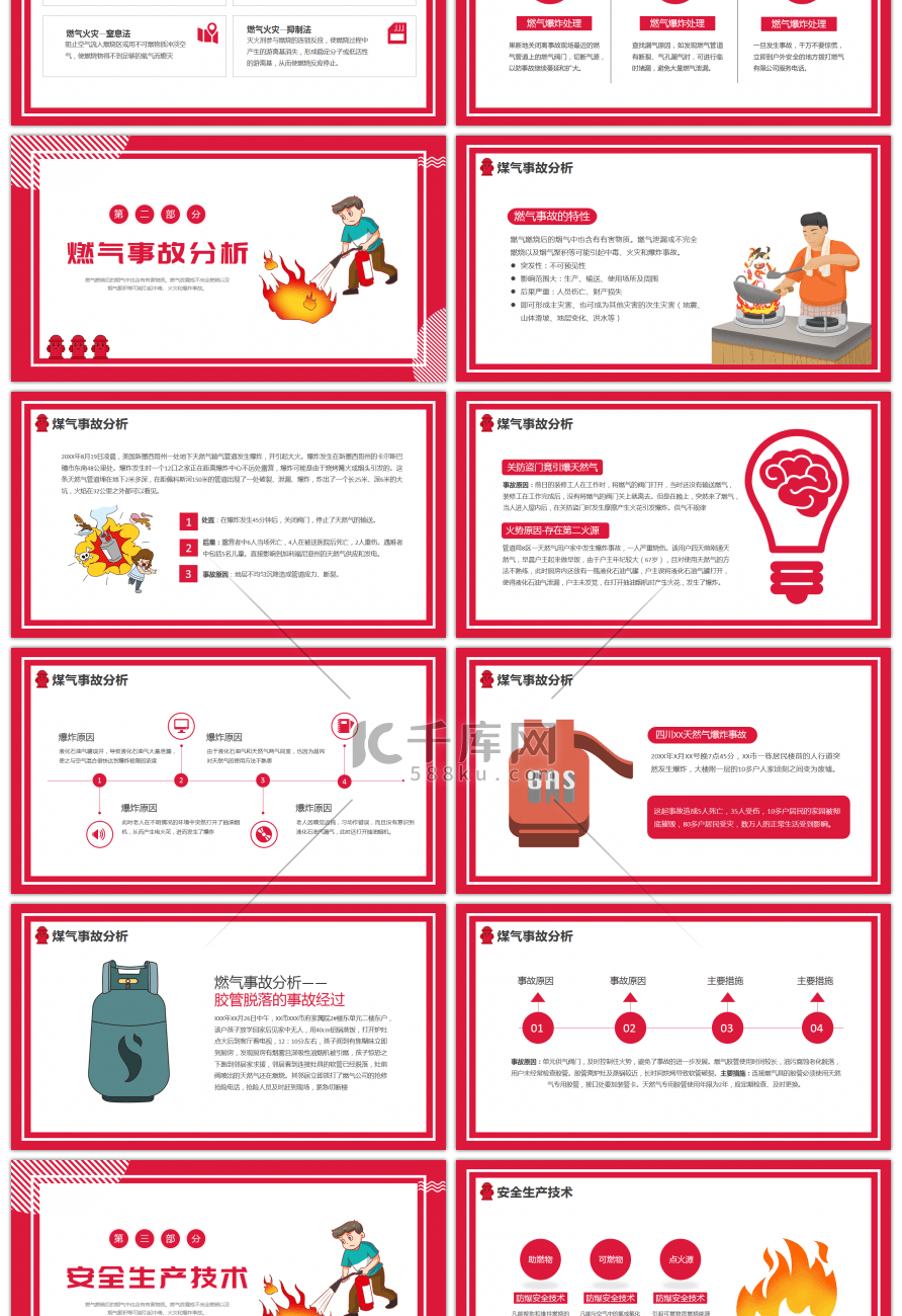 红色卡通煤气安全使用培训PPT