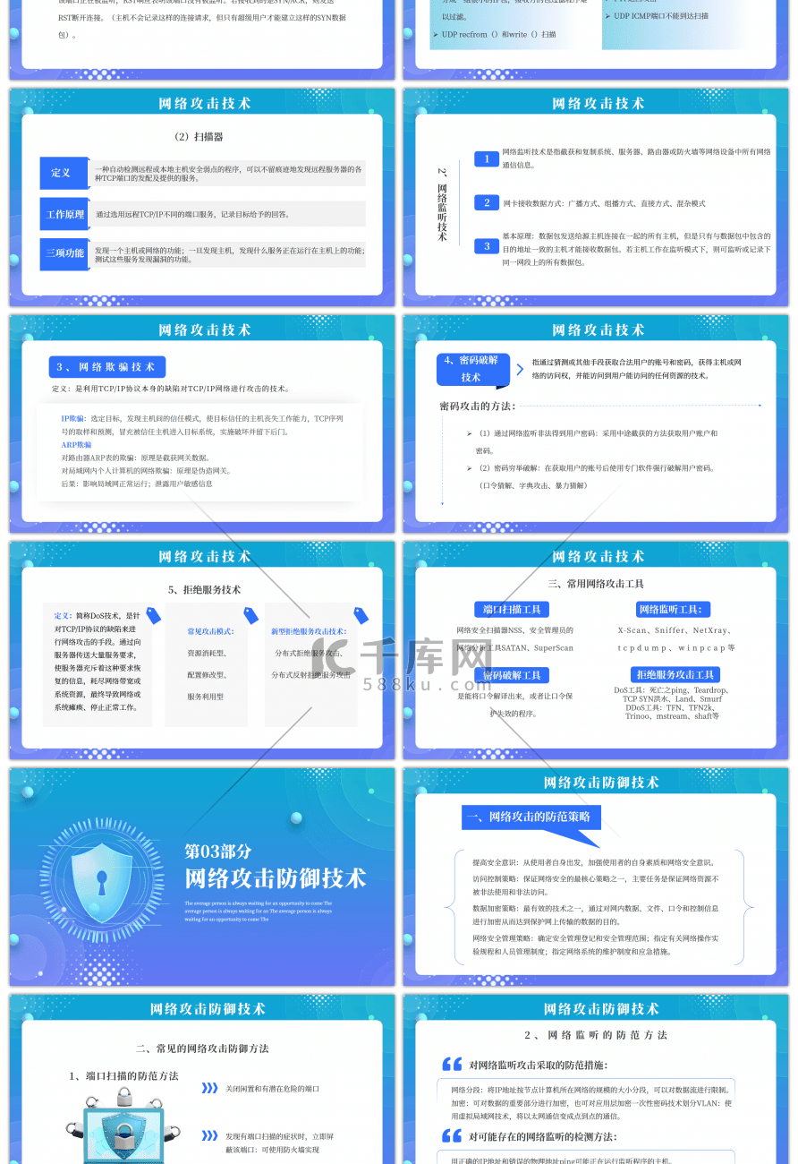 蓝色网络安全技术介绍PPT模板