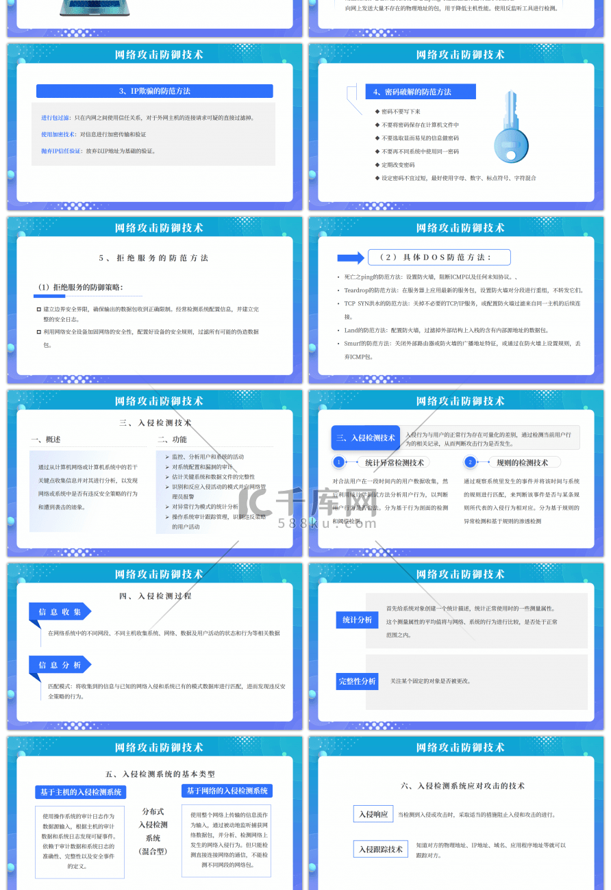 蓝色网络安全技术介绍PPT模板