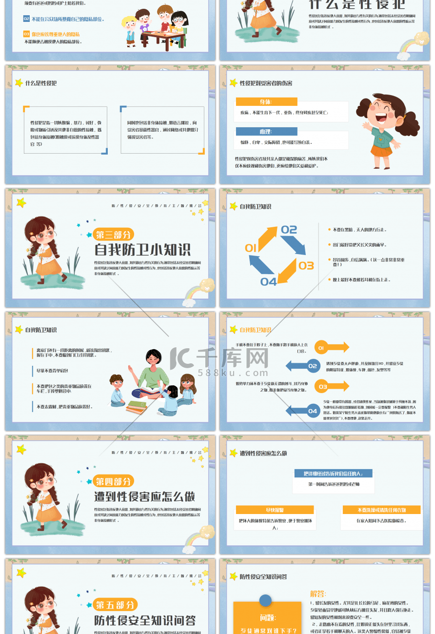 蓝色小清新防性侵安全教育主题班会PPT模