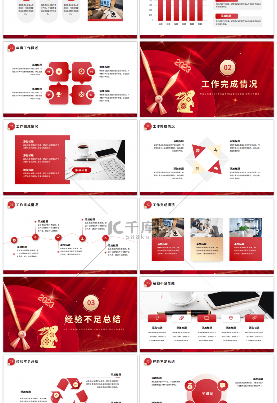 红色年会2023年年终总结汇报ppt模板