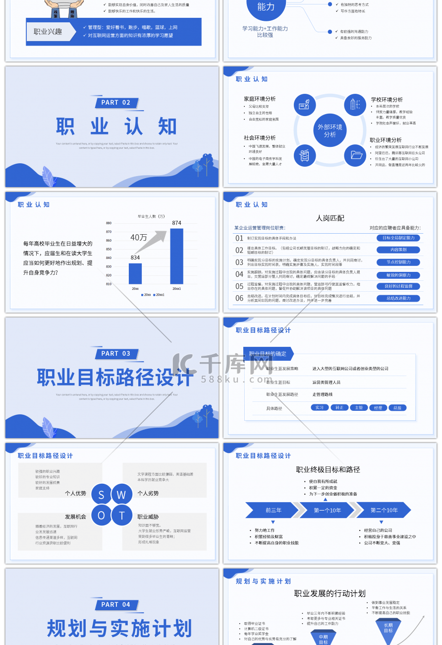 简约扁平风大学生职业生涯规划培训PPT模