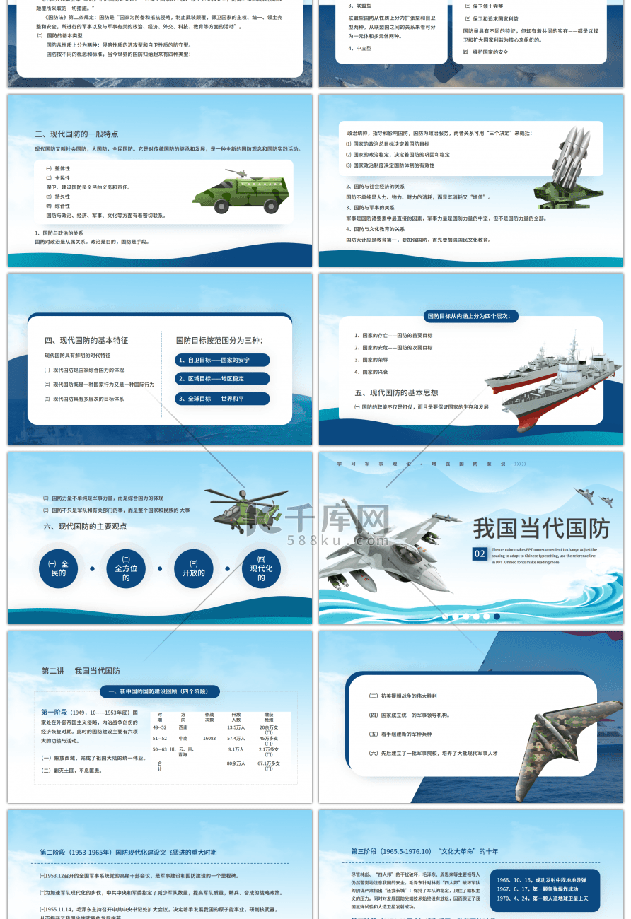 简约蓝色海军大气大学生军事理论PPT模板