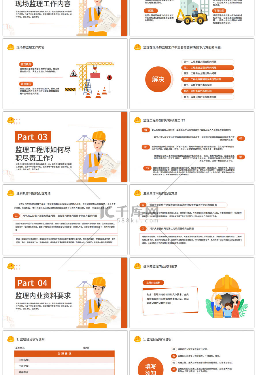 橙色简约监理业务培训PPT模板