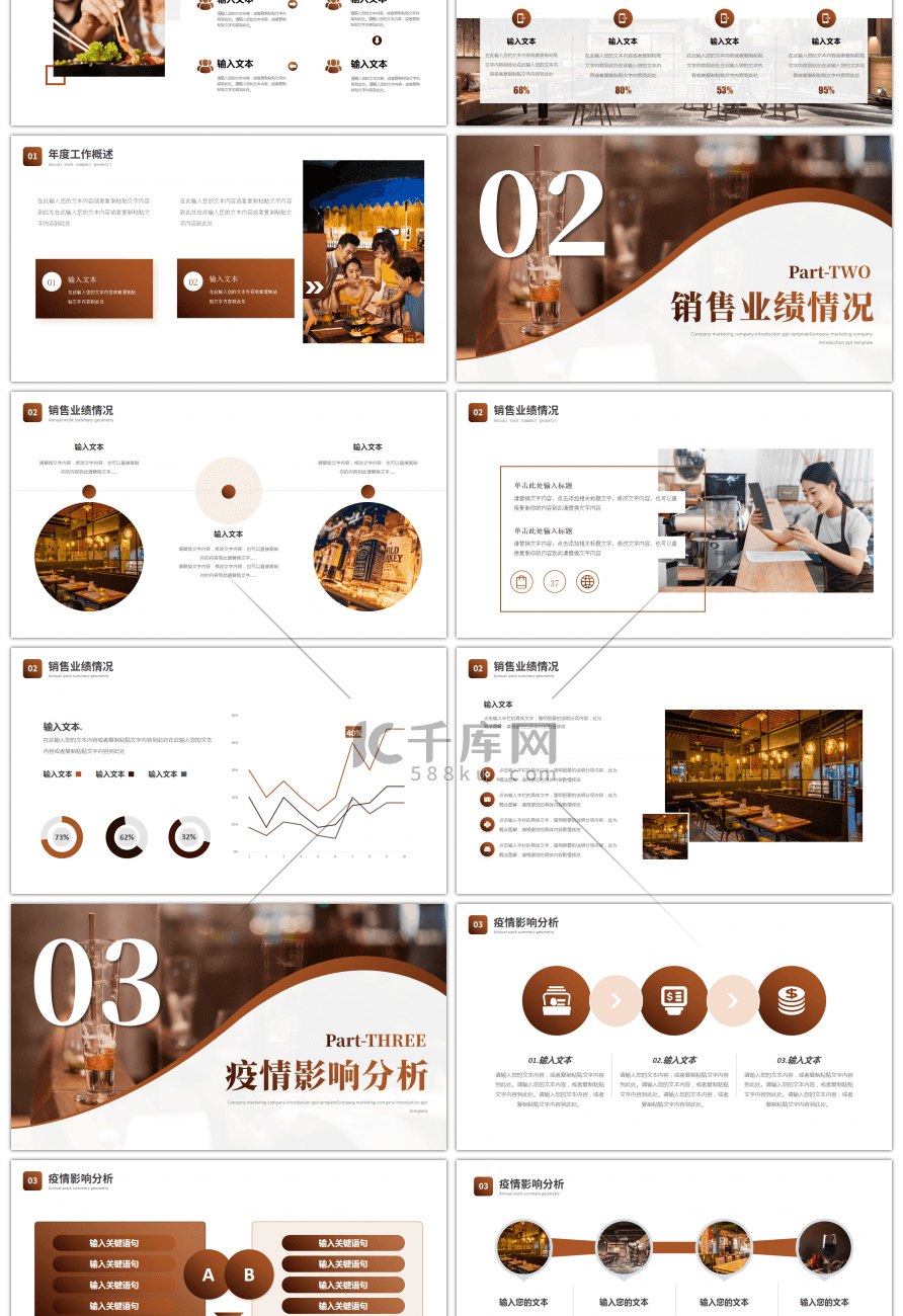 棕色简约餐饮业年终汇报PPT模板