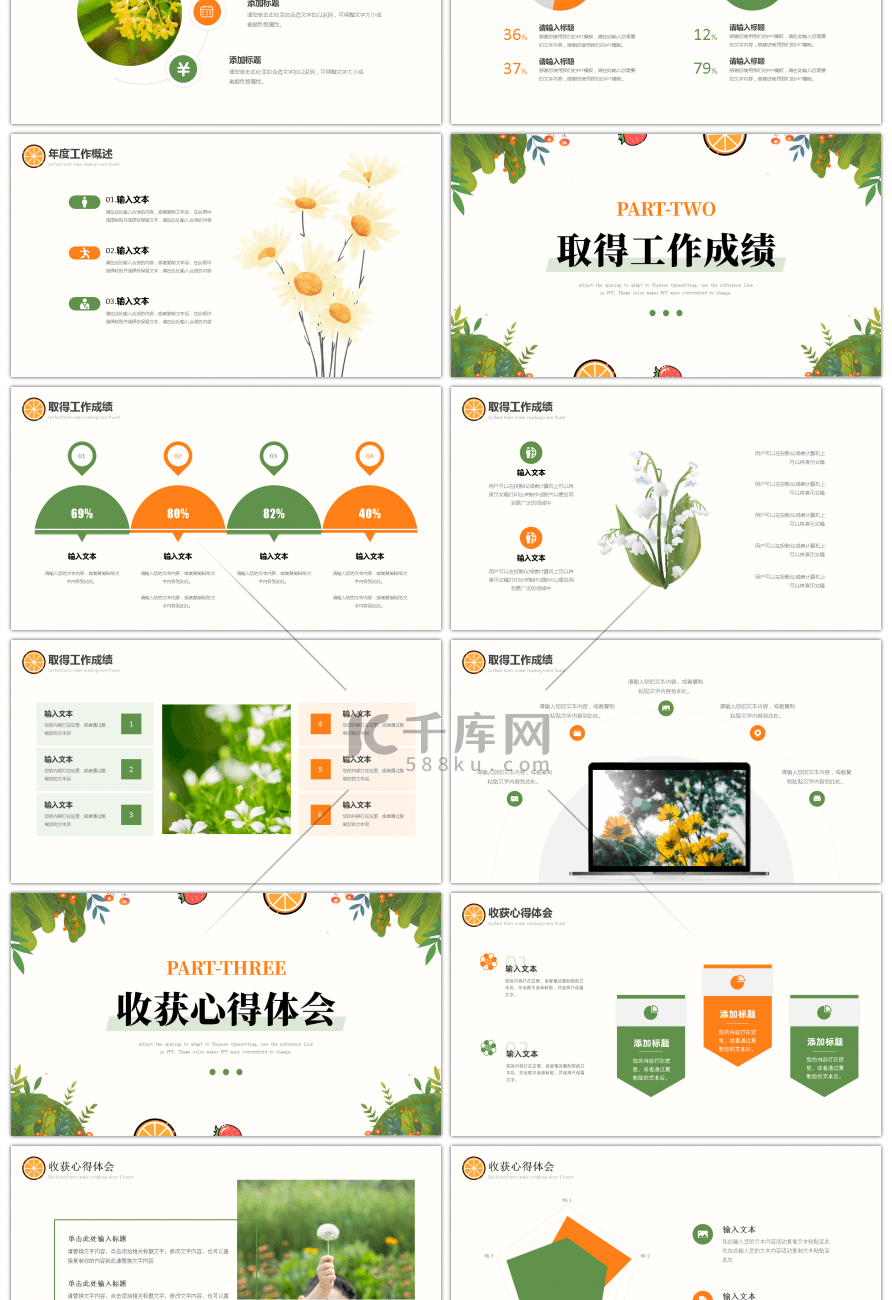 橙色绿色小清新年终述职报告PPT模板