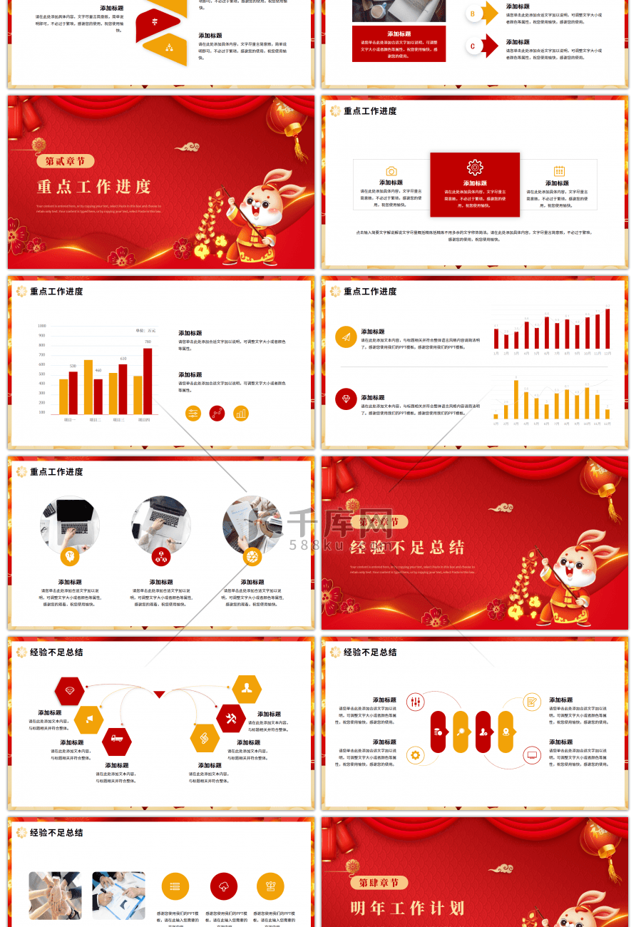 红色2023年喜迎兔年年度工作总结ppt