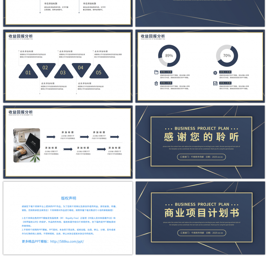 蓝金商务风商业项目计划书PPT模板