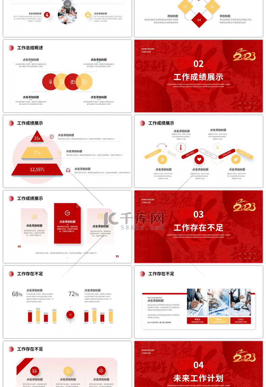 红金色简约2023工作述职汇报PPT模板