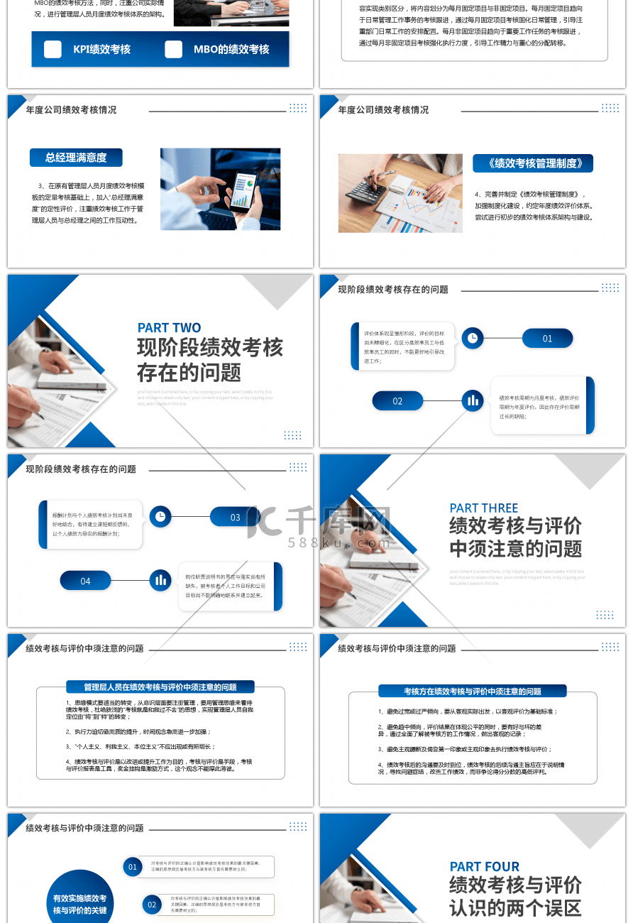 蓝色商务风人力资源年终考核报告PPT模板