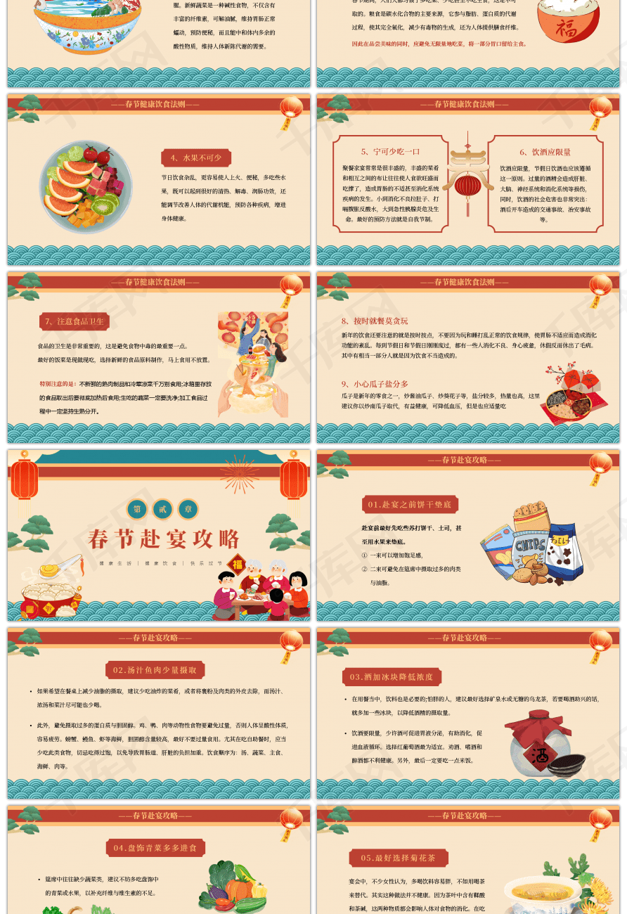 国潮风春节健康饮食知识介绍ppt模板